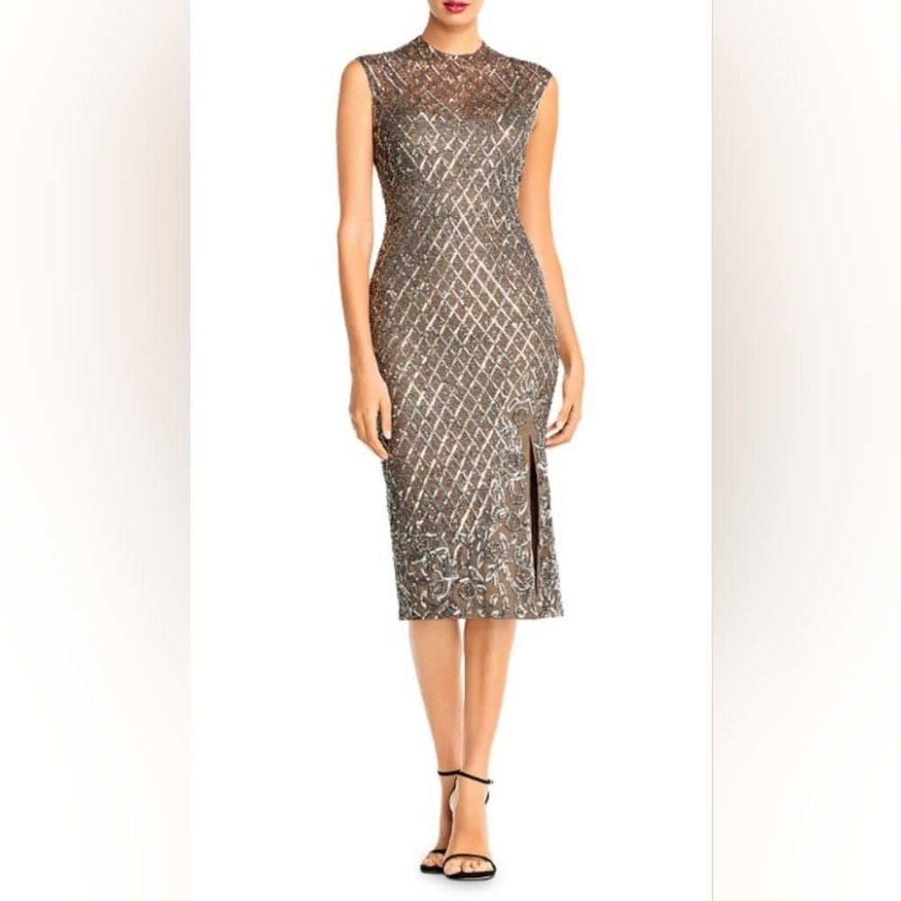 Aidan Mattox Sequin Grid and Beaded Dress
